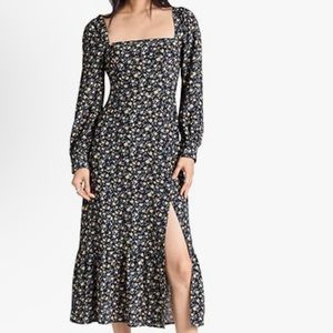 PAIGE Bacari Square Neck Long Sleeve Midi Dress